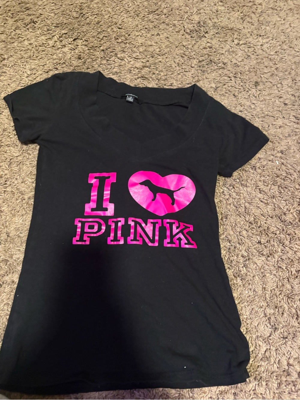 PINK Victoria's Secret Black Tee with Hot Pink Logo